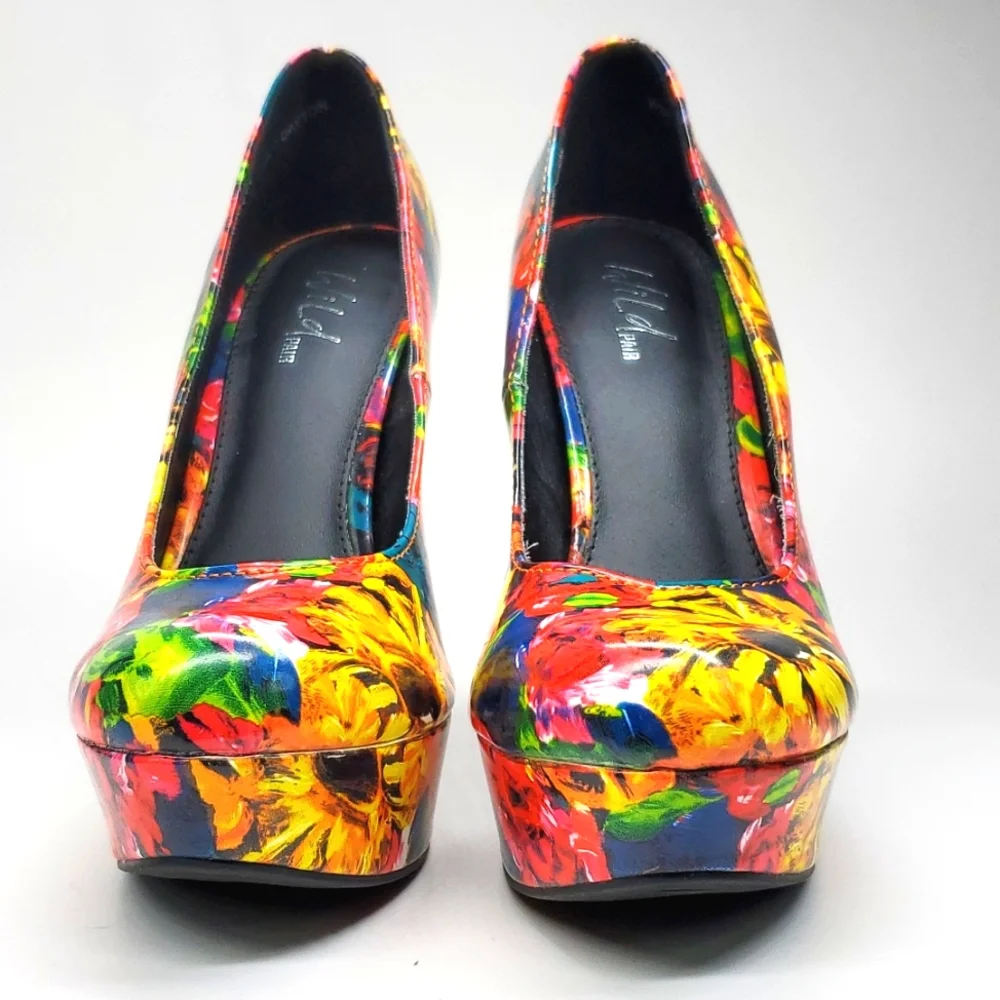Wild Pair Dayton Multi Color Floral Platform Stilettos 7